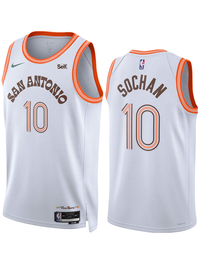 Men's San Antonio Spurs #10 Jeremy Sochan White 2023/24 City Edition Stitched Basketball Jersey